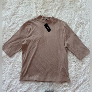 Express One Eleven Women's Crop Top High Neck Beige Size Large